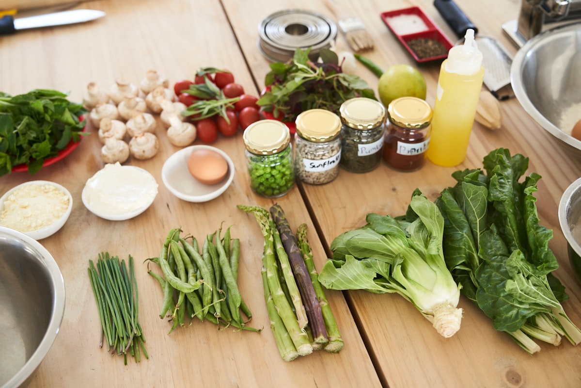 Nutritious meal prep setup with fresh ingredients and containers